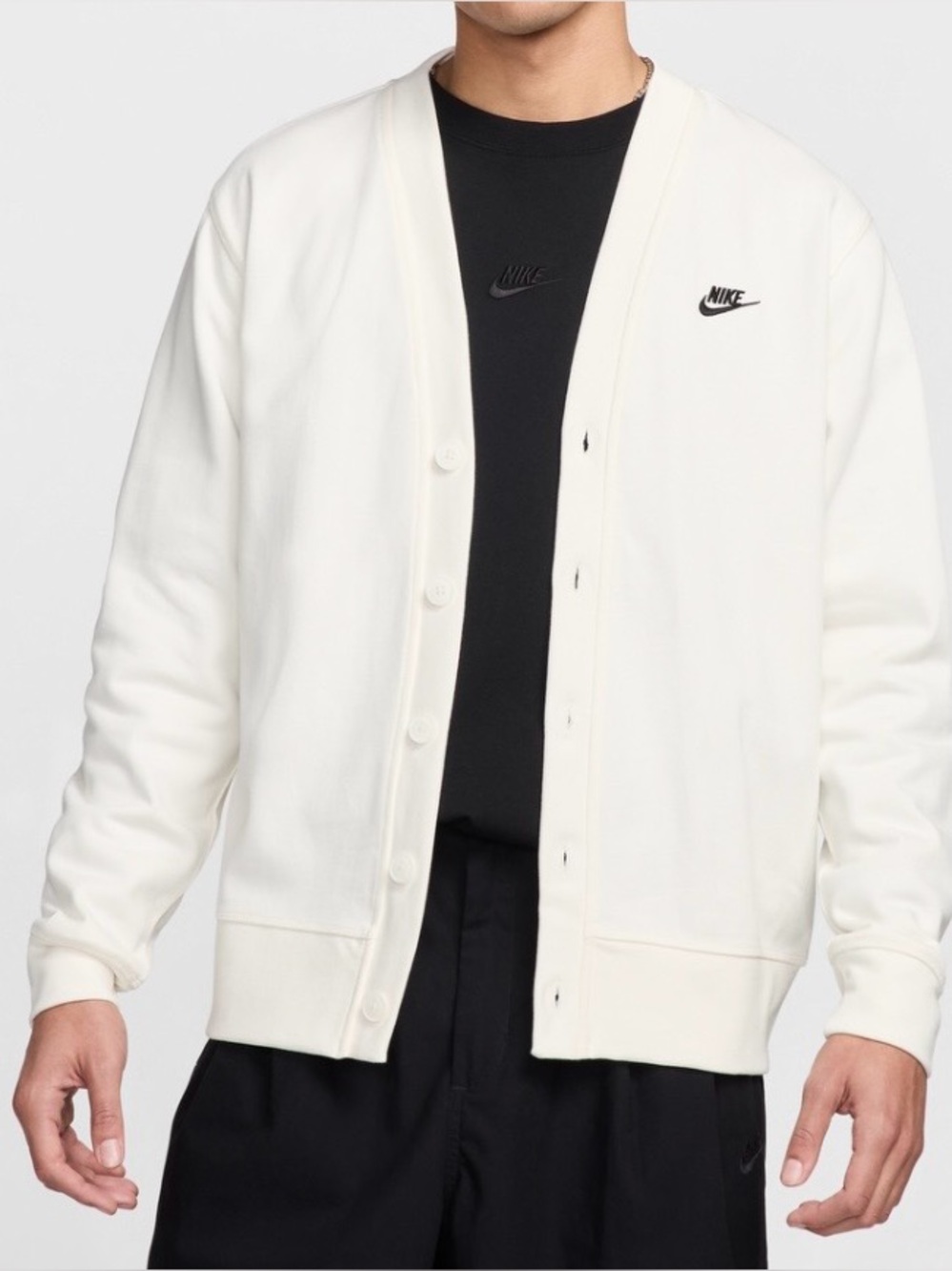 Nike Cream Button-Up V-Neck Cardigan with Black Logo size XL